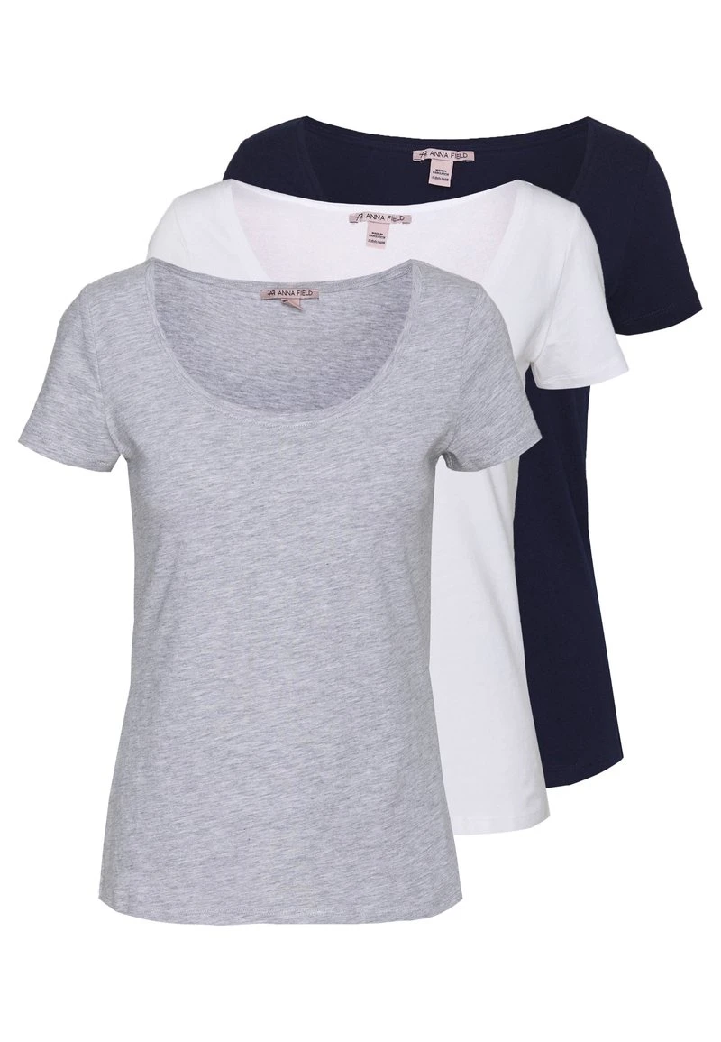 Descuento ✨ Anna Field 3 PACK - Camiseta Básica - White/navy/light Grey Melange, Mujer 👏 3 Descuento ✨ Anna Field 3 PACK - Camiseta Básica - White/navy/light Grey Melange, Mujer 👏
