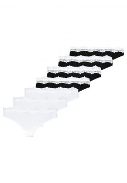 Presupuesto 🥰 Anna Field CANDY 7 PACK THONG - COTTON/ LACE - Tanga - White/black, Mujer ❤️