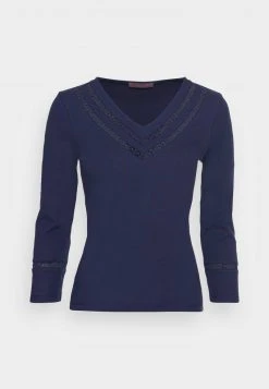 mejor venta 🥰 Anna Field V-NECK TAPE INSERT SLEEVE - Camiseta De Manga Larga - Dark Blue, Mujer ❤️ -Elegancia Femenina Tienda e14aba7c7bde4eba8b6a22aa201a4205